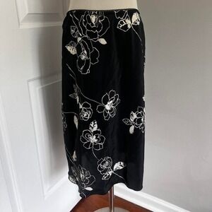 Y2K BLACK SHEER‎ FLORAL MIDI SKIRT